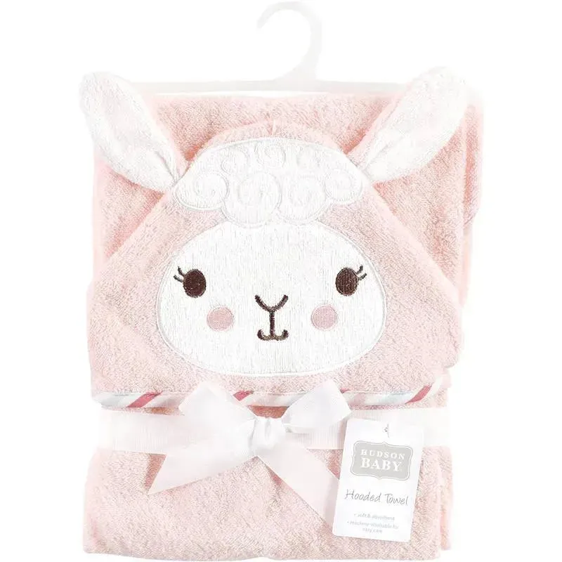 Baby Vision - Hudson Baby Unisex Baby Cotton Animal Face Hooded Towel, Pink Llama - Image 2