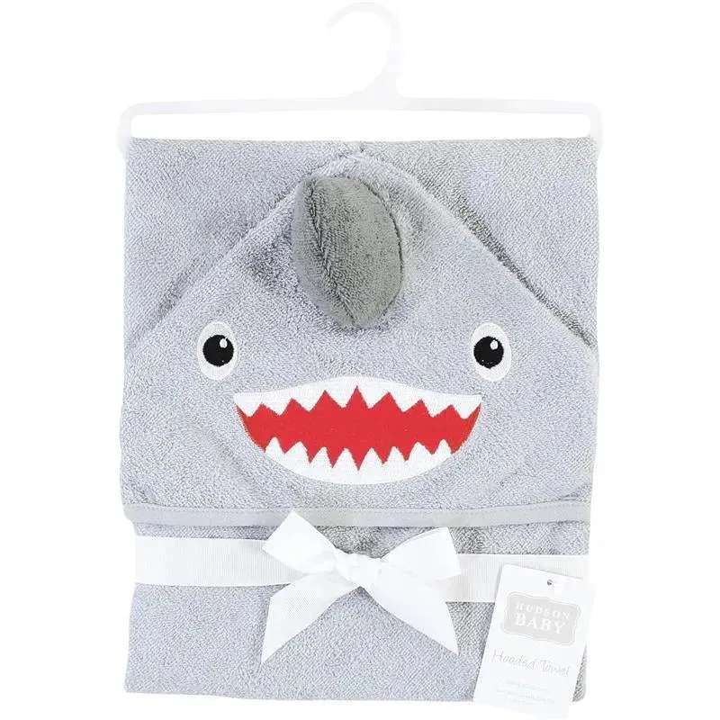 Baby Vision - Hudson Baby Unisex Baby Cotton Animal Face Hooded Towel, Shark - Image 2