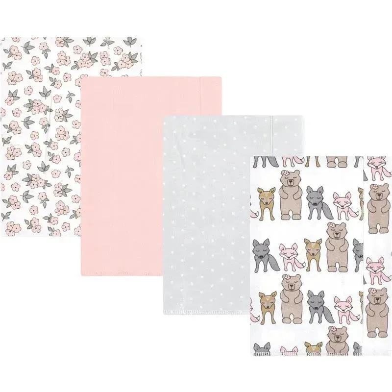 Baby Vision - Hudson Baby Unisex Baby Cotton Flannel Burp Cloths 4-Pack, Wild Forest Pink, One Size