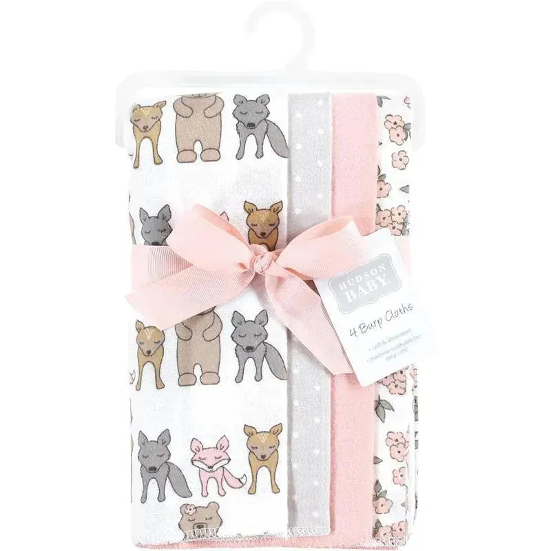 Baby Vision - Hudson Baby Unisex Baby Cotton Flannel Burp Cloths 4-Pack, Wild Forest Pink, One Size - Image 3