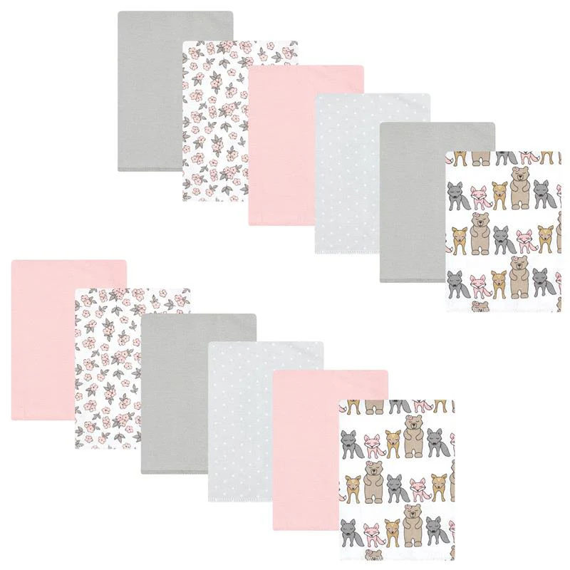 Baby Vision - Hudson Baby Unisex Baby Cotton Flannel Burp Cloths Bundle, Wild Forest Pink, One Size