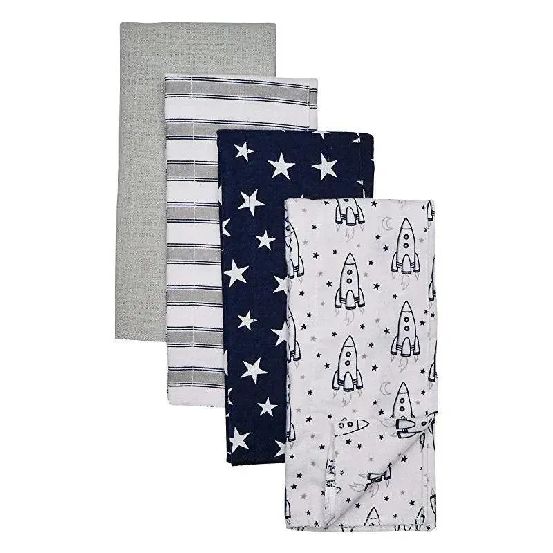 Baby Vision - Hudson Baby Unisex Baby Cotton Flannel Burp Cloths, Rocket Ship