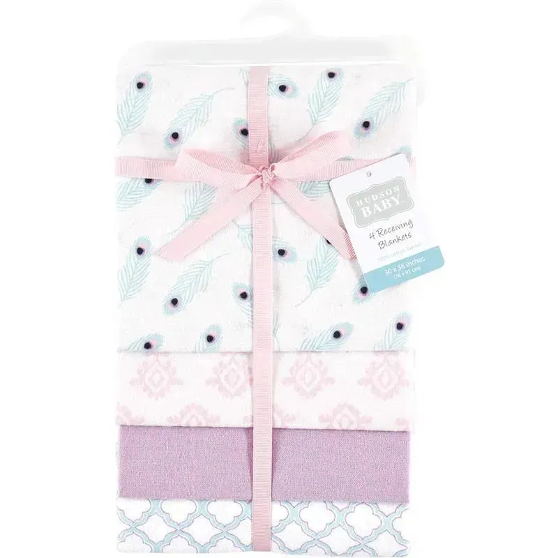 Baby Vision - Hudson Baby Unisex Baby Cotton Flannel Receiving Blankets, Peacock - Image 2