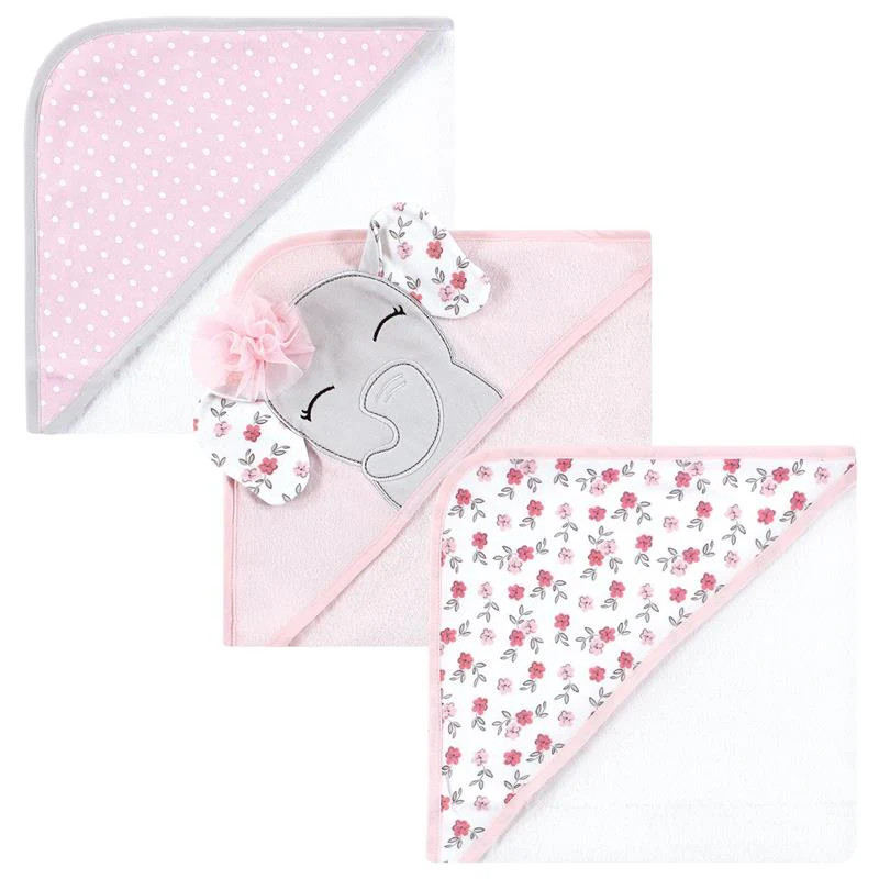 Baby Vision - Hudson Baby Unisex Baby Cotton Rich Hooded Towels, Floral Pretty Elephant, One Size
