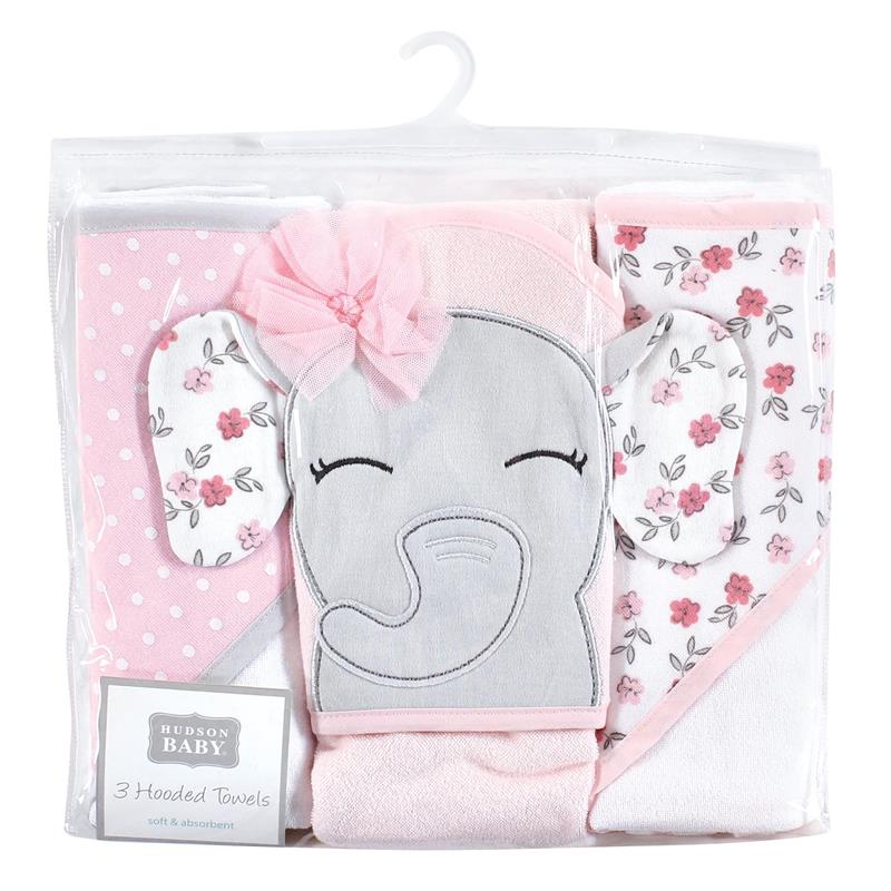 Baby Vision - Hudson Baby Unisex Baby Cotton Rich Hooded Towels, Floral Pretty Elephant, One Size - Image 2
