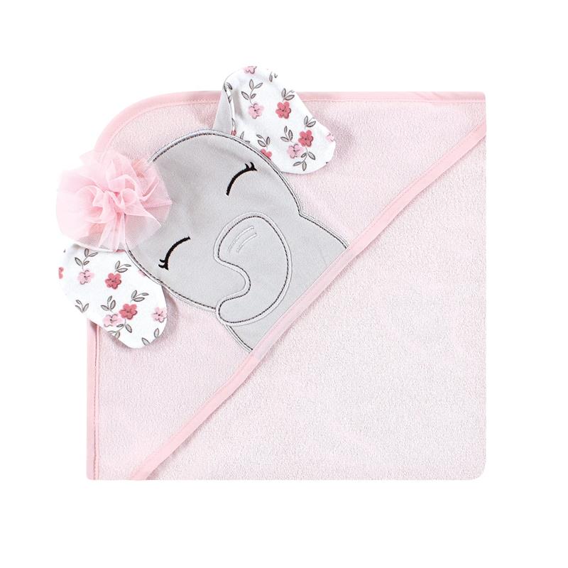 Baby Vision - Hudson Baby Unisex Baby Cotton Rich Hooded Towels, Floral Pretty Elephant, One Size - Image 4
