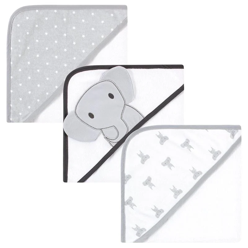 Baby Vision - Hudson Baby Unisex Baby Cotton Rich Hooded Towels, Gray Modern Elephant, One Size