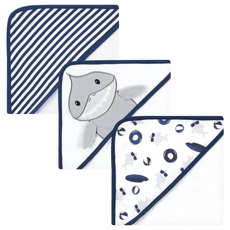 Baby Vision - Hudson Baby Unisex Baby Cotton Rich Hooded Towels, Gray Shark, One Size