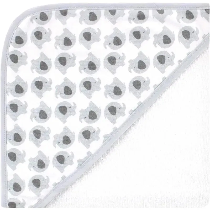 Baby Vision - Hudson Baby Unisex Baby Cotton Rich Hooded Towels, White Dots Gray Elephant - Image 2