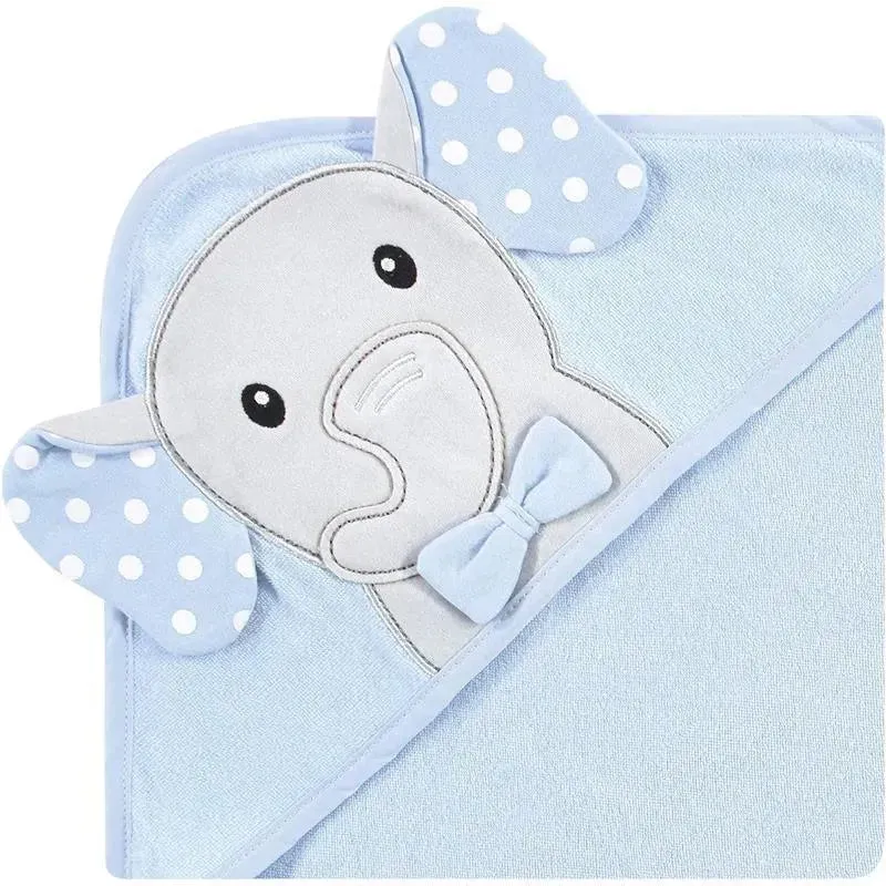 Baby Vision - Hudson Baby Unisex Baby Cotton Rich Hooded Towels, White Dots Gray Elephant - Image 4