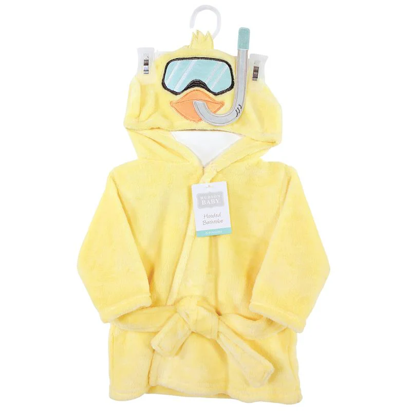 Baby Vision - Hudson Baby Unisex Baby Plush Animal Face Bathrobe, Scuba Duck - Image 2