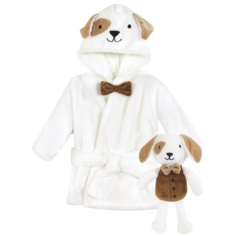 Baby Vision - Hudson Baby Unisex Baby Plush Bathrobe and Toy Set, Dog