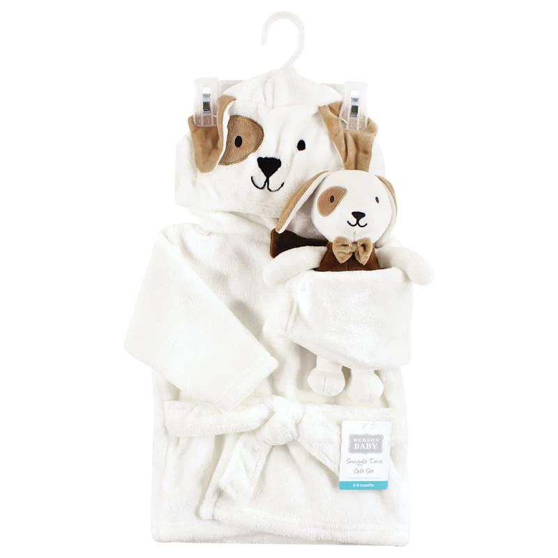 Baby Vision - Hudson Baby Unisex Baby Plush Bathrobe and Toy Set, Dog - Image 2