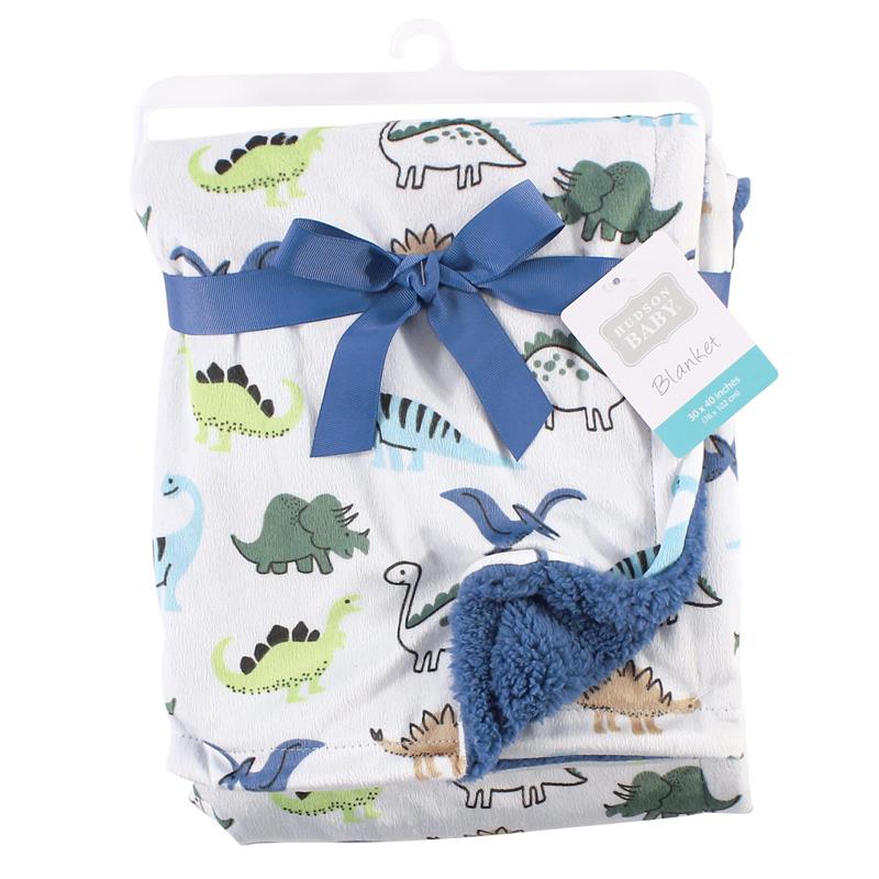Baby Vision - Hudson Baby Unisex Baby Plush Mink and Sherpa Blanket, Dino - Image 2