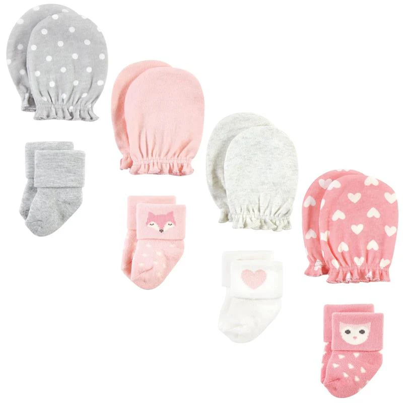 Baby Vision - Hudson Baby Unisex Baby Socks and Mittens Set, Woodland Girl, 0/6M