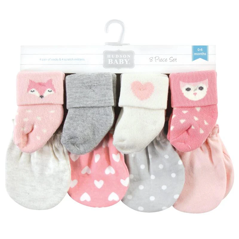 Baby Vision - Hudson Baby Unisex Baby Socks and Mittens Set, Woodland Girl, 0/6M - Image 2