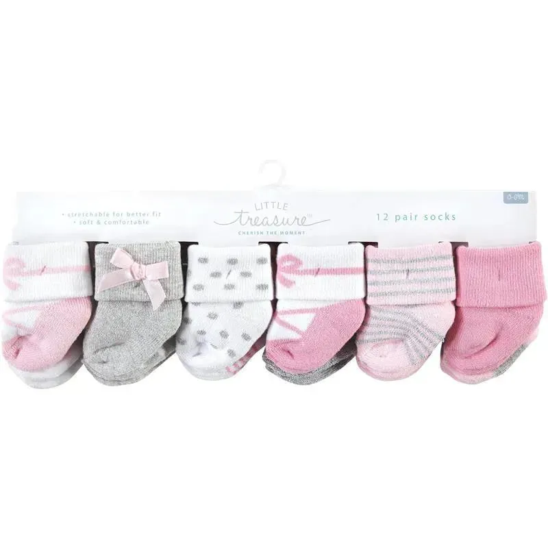 Baby Vision - Little Treasure Baby Girls' Newborn Socks, Ballerina, 0-6M, 8Pk