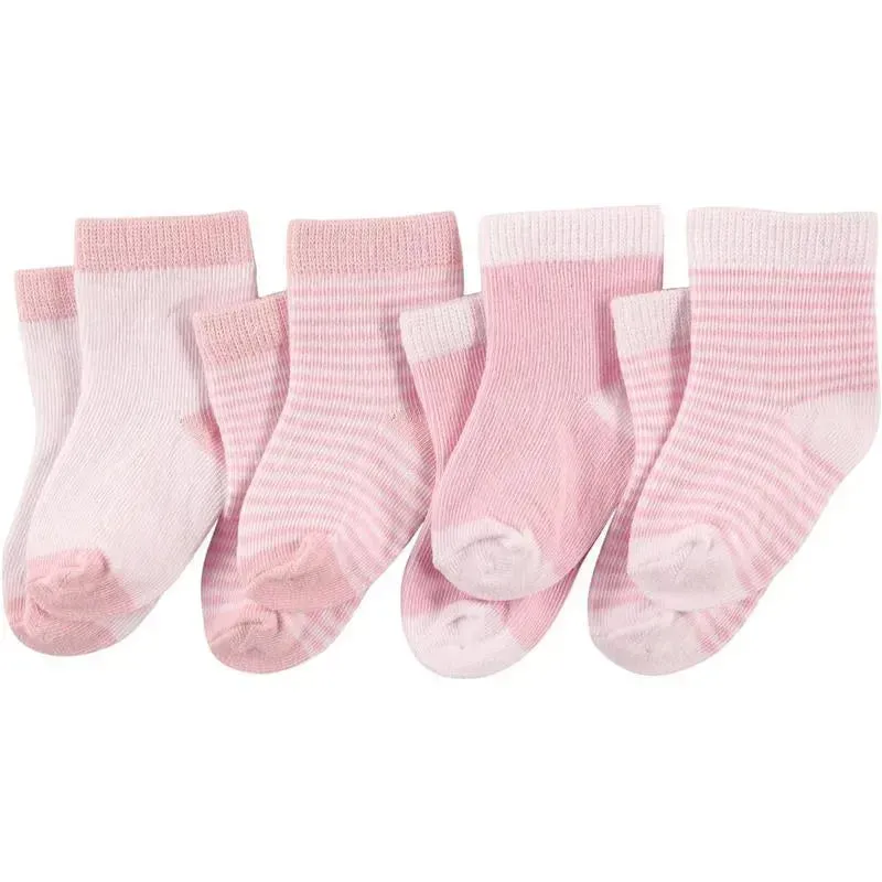 Baby Vision - Luvable Friends Baby Socks Set, 12-24M, Light Pink White, 4Pk