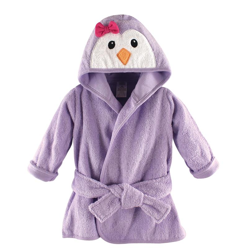 Baby Vision - Luvable Friends Unisex Baby Cotton Animal Face Bathrobe, Girl Penguin, One Size - Image 2