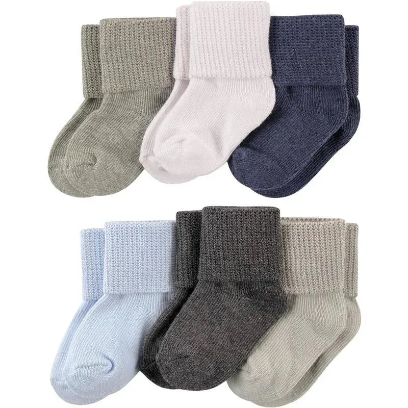 Baby Vision - Luvable Friends Unisex Baby Newborn and Baby Socks Set, Blue/Grey, 0-6M, 6Pk - Image 2