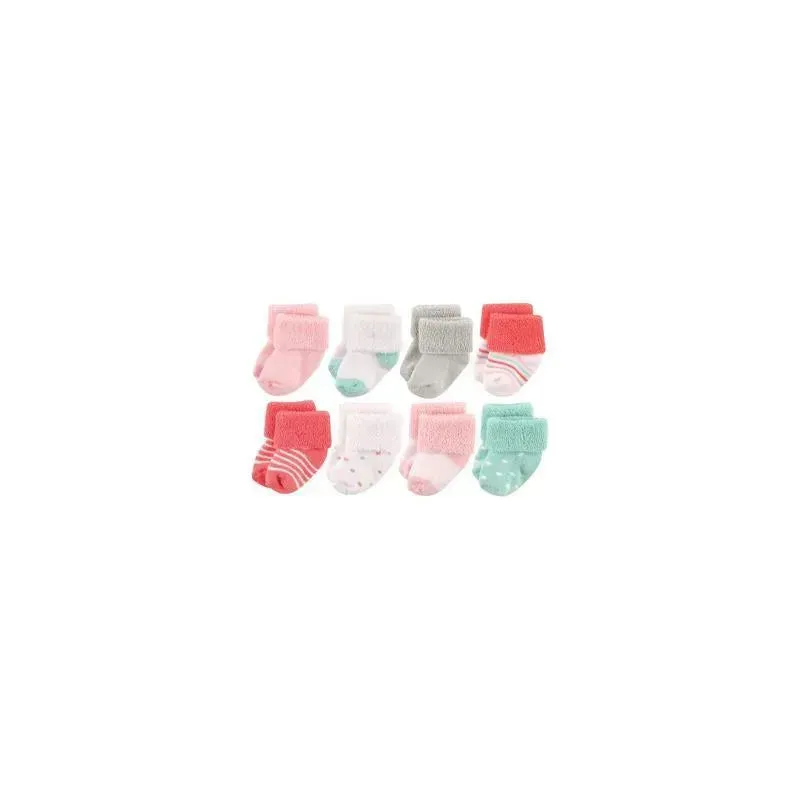 Baby Vision - Luvable Friends Unisex Baby Newborn and Baby Socks Set, Coral Dot, 0-6M, 8Pk