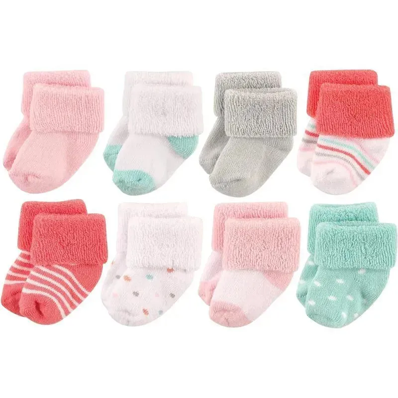 Baby Vision - Luvable Friends Unisex Baby Newborn and Baby Socks Set, Coral Dot, 6-12M, 8Pk