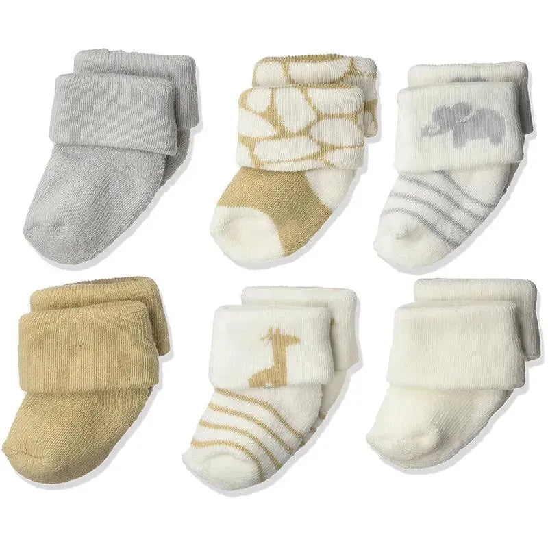 Baby Vision - Luvable Friends Unisex Baby Newborn and Baby Socks Set, Safari, 0-3M, 6Pk