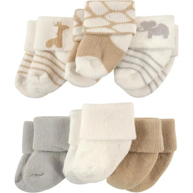 Baby Vision - Luvable Friends Unisex Baby Newborn and Baby Socks Set, Safari, 0-3M, 6Pk - Image 2