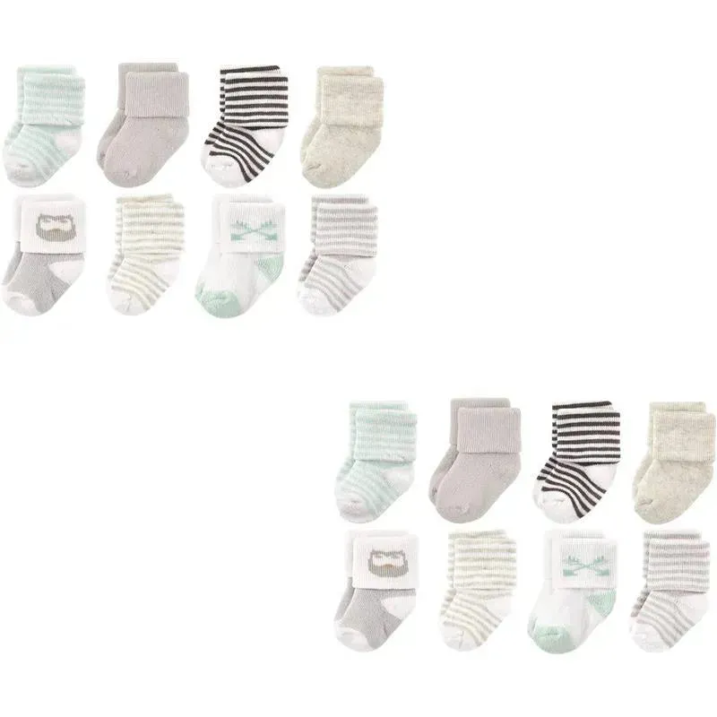 Baby Vision - Luvable Friends Unisex Baby Newborn and Baby Terry Socks, Owl, 6-12M, 8Pk