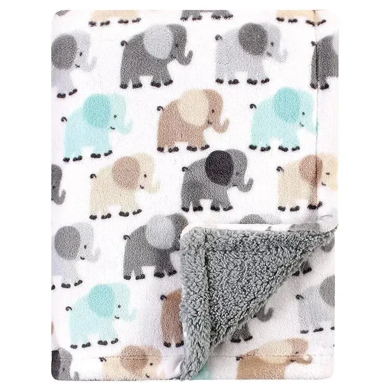 Baby Vision - Luvable Friends Unisex Baby Plush Blanket with Sherpa Back, Gray Elephant