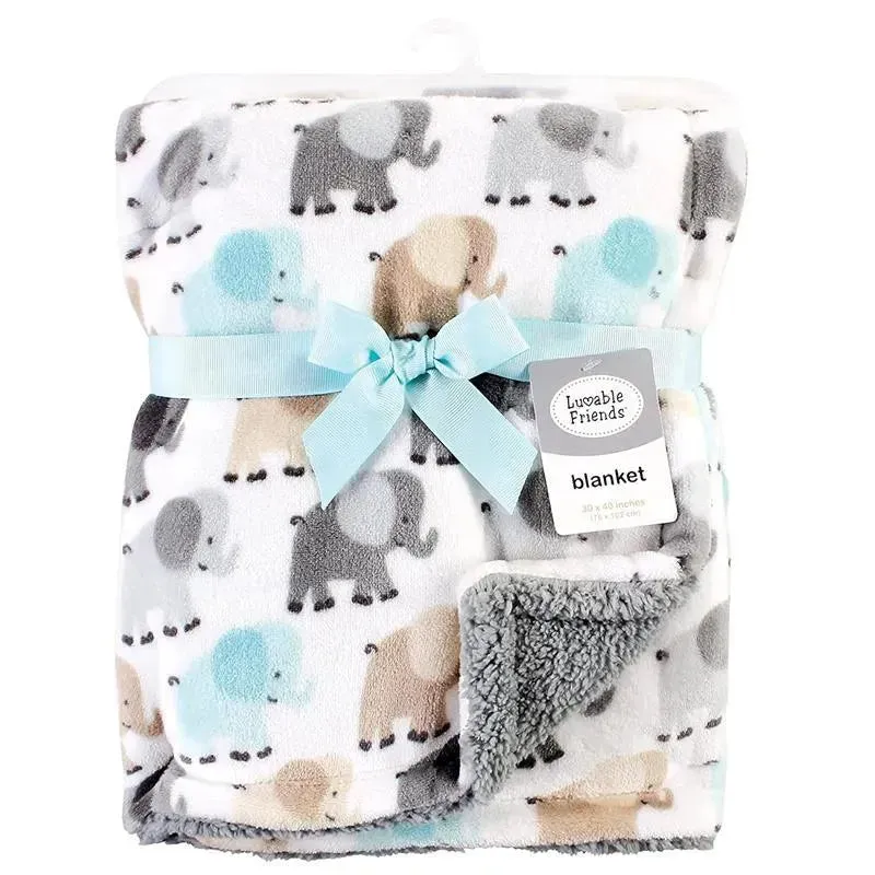 Baby Vision - Luvable Friends Unisex Baby Plush Blanket with Sherpa Back, Gray Elephant - Image 2
