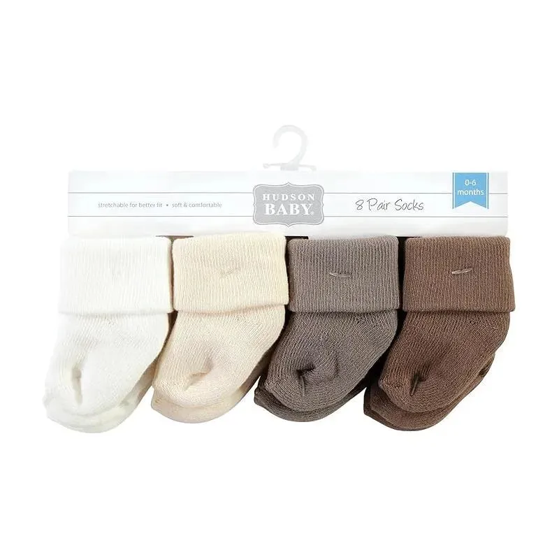 Baby Vision - Terry Socks 8Pk, Solid Beige/Brown - Image 6