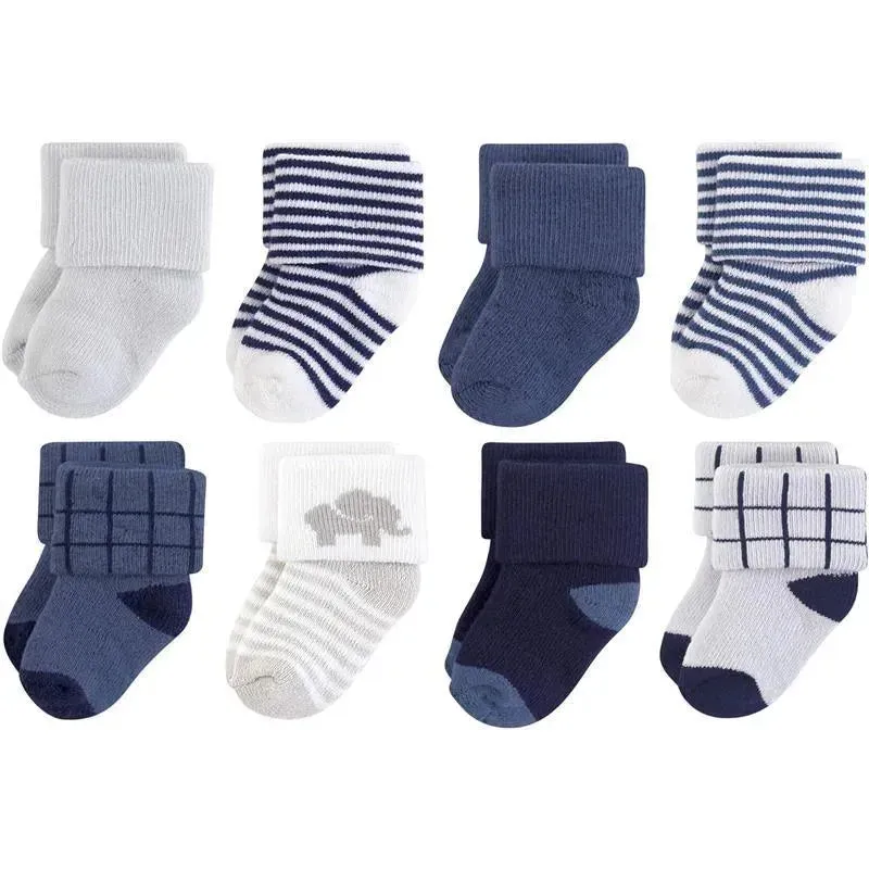 Baby Vision - Touched by Nature Unisex Baby Organic Cotton Socks, Blue Elephant, 6-12M, 8Pk