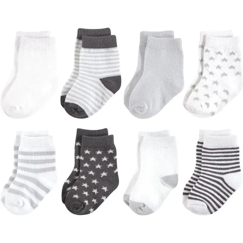 Baby Vision - Touched by Nature Unisex Baby Organic Cotton Socks, Charcoal Stars, 6-12M, 8Pk