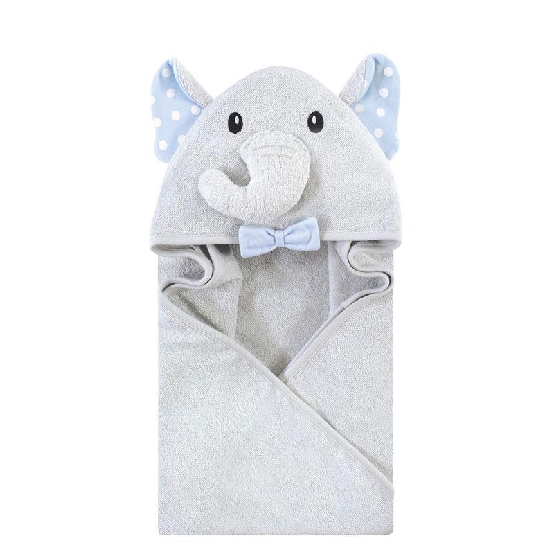 Baby Vision Unisex Baby Cotton Animal Face Hooded Towel, White Dots Gray Elephant, One Size
