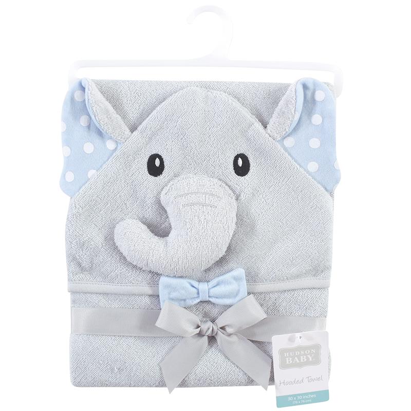 Baby Vision Unisex Baby Cotton Animal Face Hooded Towel, White Dots Gray Elephant, One Size - Image 2