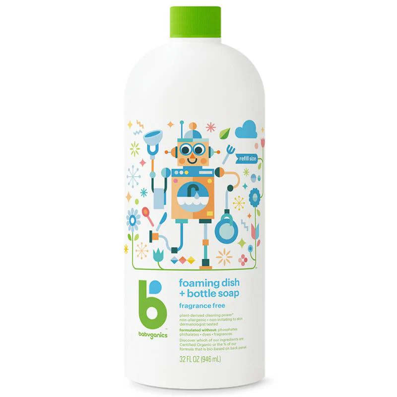 Babyganics - Foaming Dish + Bottle Soap Refill, Fragrance Free 32 Oz