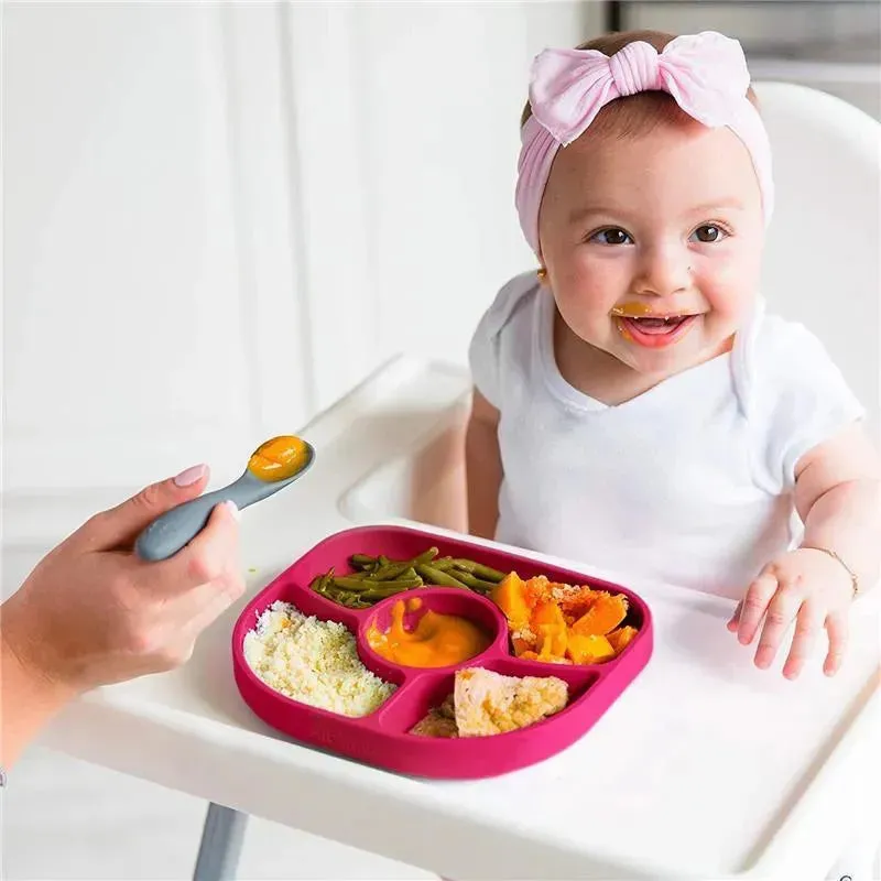 Bbluv - Yümi 4-Section Silicone Plate And Spoon, Pink - Image 5