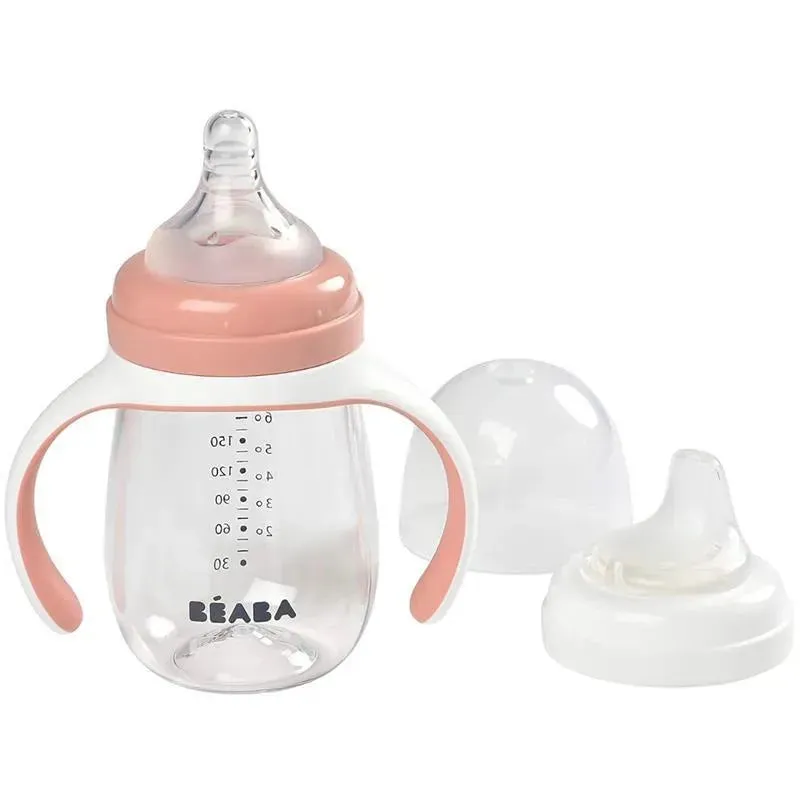 Beaba - 2-in-1 Bottle To Sippy Learning Cup, Rose