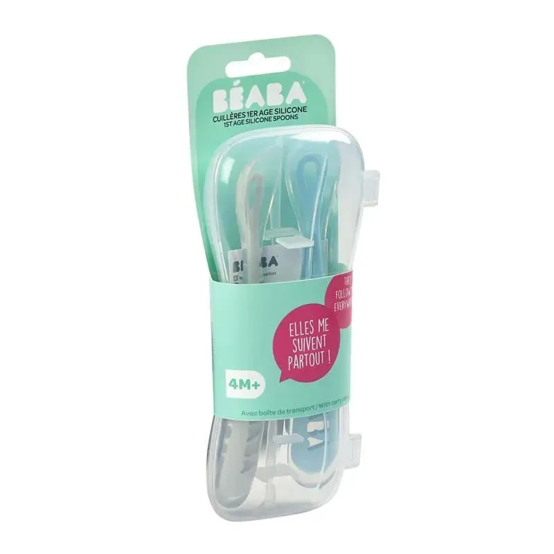 Beaba - 2Pk Silicone Spoon Travel Set, Cloud/Rain - Image 4