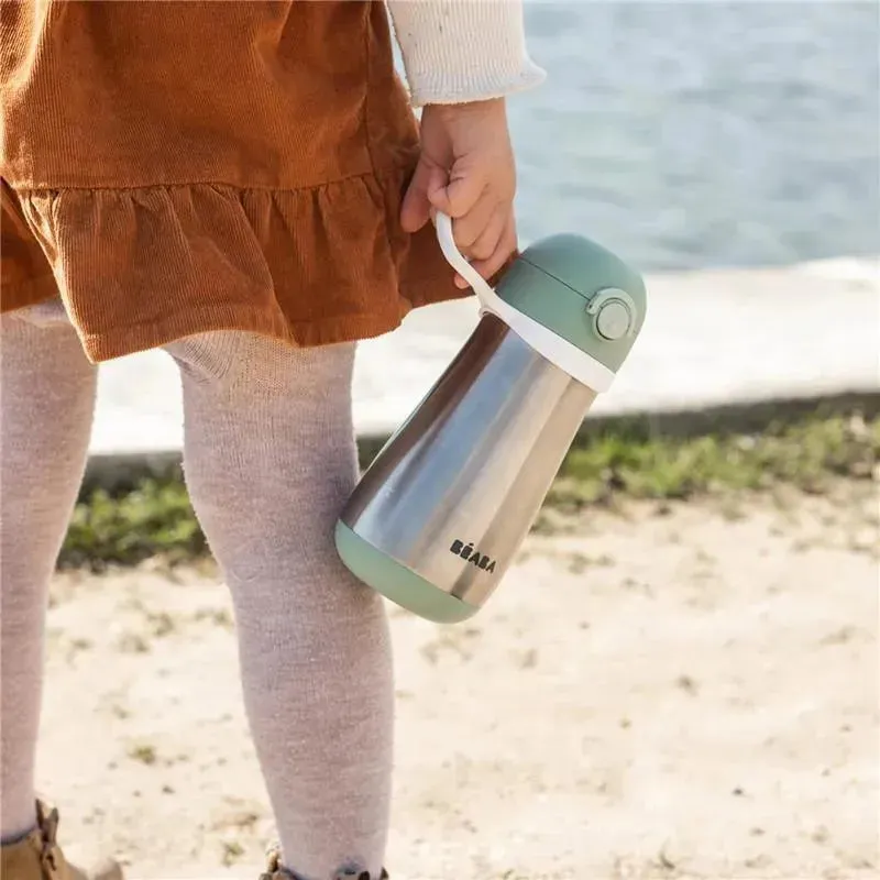 Beaba - Stainless Steel Kids Water Bottle, Sage - Image 5