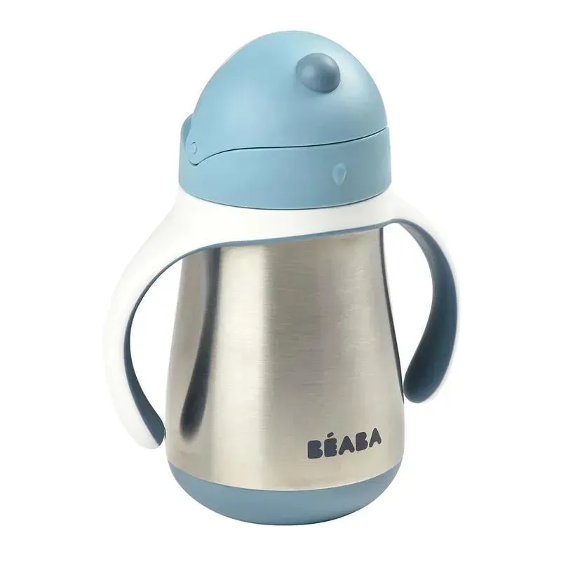 Beaba - Stainless Steel Straw Sippy Cup with Handles, Rain - Image 2