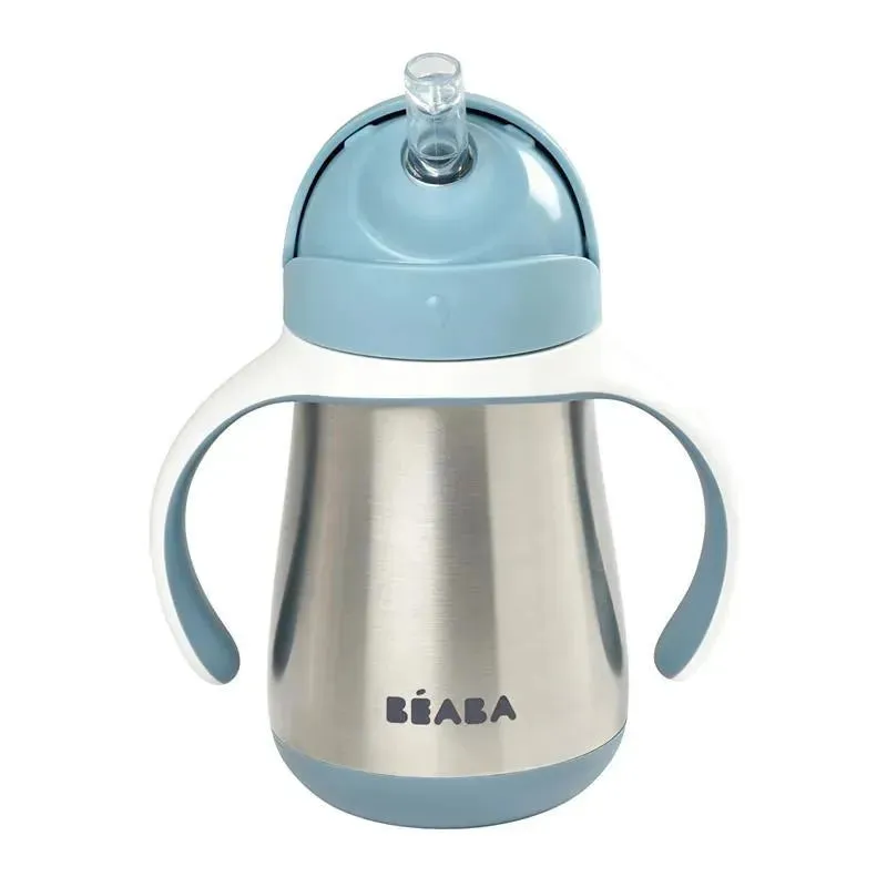 Beaba - Stainless Steel Straw Sippy Cup with Handles, Rain - Image 5