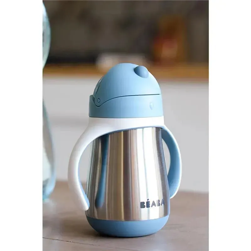 Beaba - Stainless Steel Straw Sippy Cup with Handles, Rain - Image 6