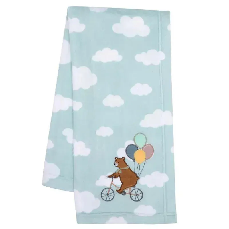 Bedtime Originals - Up Up & Away Bear/Balloon/Cloud Soft Blue Fleece Baby Blanket