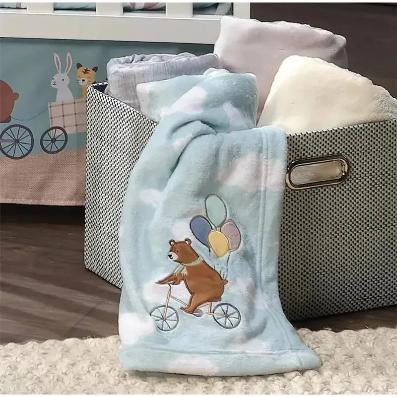 Bedtime Originals - Up Up & Away Bear/Balloon/Cloud Soft Blue Fleece Baby Blanket - Image 2
