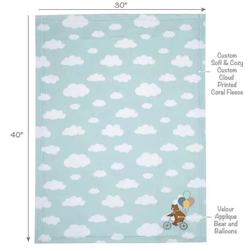 Bedtime Originals - Up Up & Away Bear/Balloon/Cloud Soft Blue Fleece Baby Blanket - Image 3