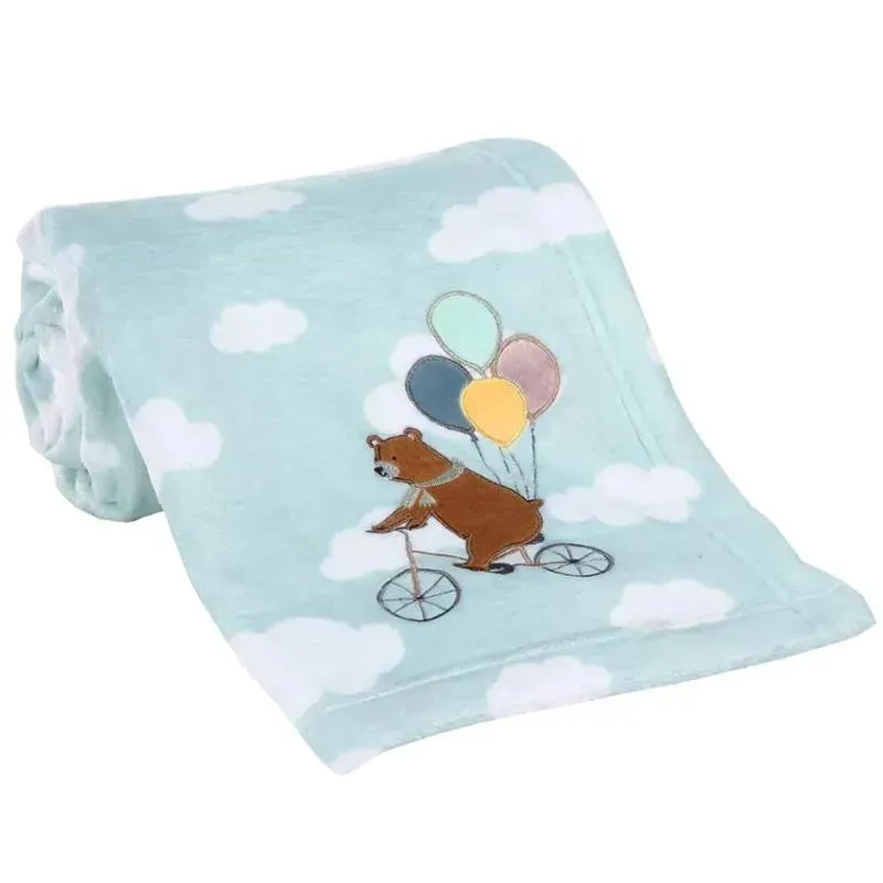 Bedtime Originals - Up Up & Away Bear/Balloon/Cloud Soft Blue Fleece Baby Blanket - Image 4