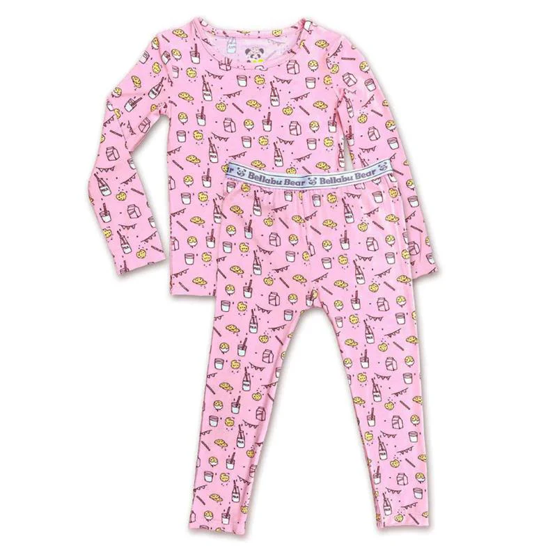 Bellabu Bear - Milk And Cookies Pink Kids Bamboo Pajamas, 18-24M
