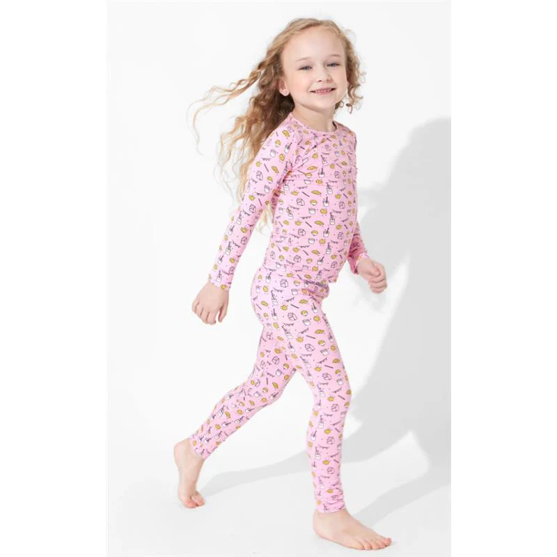 Bellabu Bear - Milk And Cookies Pink Kids Bamboo Pajamas, 18-24M - Image 2